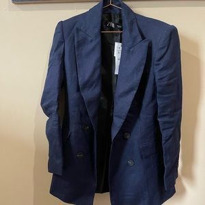 Zara blue linen blazer nwt s